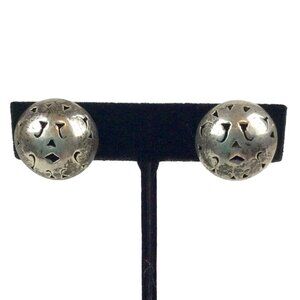 Vintage Alpaca Mexico Taxco Silver 925 Textured Button Screw Back Earrings